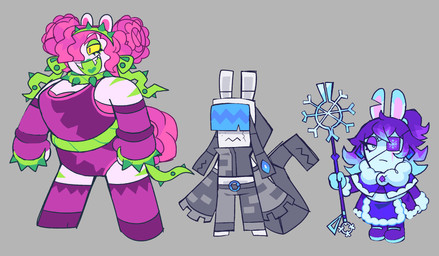 anthro arm_warmers armwear blue_body blue_fur blue_hair boots bottomwear chipped_tooth closed_frown clothed clothed_anthro clothed_female clothing coat elbow_gloves eye_patch eye_scar eyebrows eyelashes eyewear facial_scar fangs female female_anthro fist footwear freckled_face freckles frown fully_clothed fully_clothed_anthro fully_clothed_female fur fur_trim_(clothing) gloves green_eyelids green_lips green_tongue grey_arm_warmers grey_armwear grey_background grey_bottomwear grey_clothing grey_hat grey_headwear grey_inner_ear grey_jacket grey_pants grey_topwear group hair hair_over_eye hair_over_eyes half-closed_eyes handwear hat headgear headwear heart_tongue holding_object holding_staff jacket larger_anthro larger_female leotard lips long_ears mouth_closed multicolored_clothing multicolored_hair muscular muscular_female narrowed_eyes noseless pants pigtails pink_eyebrows pink_eyes pink_hair pink_inner_ear pink_scar plant ponytail purple_armwear purple_boots purple_clothing purple_coat purple_ear_piercing purple_elbow_gloves purple_footwear purple_gloves purple_hair purple_handwear purple_leotard purple_topwear rock scar shoes simple_background size_difference sleeveless_jacket sleeves_past_fingers smaller_anthro smaller_female staff standing teeth thorns tongue topwear trio vines wavy_hair white_body white_fur yellow_sclera siko_(artist) nintendo raving_rabbids rayman_(series) ubisoft bedrock_(mario_plus_rabbids) daphne_(mario_plus_rabbids) midnite_(mario_plus_rabbids) elemental_creature flora_fauna hybrid lagomorph mammal mineral_fauna rabbid rock_creature 2023 colored digital_drawing_(artwork) digital_media_(artwork) english_description hi_res shaded