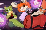 anthro armor big_breasts big_butt breasts butt dungeon duo exclamation_point female huge_breasts looking_back male shake shaking_butt smack_(sound_effect) taunting almy kubold_(atlyss) poon_(atlyss) absurd_res hi_res