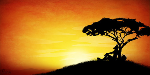 ambiguous_gender anthro outside plant silhouette solo sunset tail tree wood rarakie canid canine mammal 2012 2:1