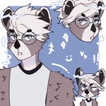 anthro blue_eyes chibi clothing ear_piercing eyewear fluffy fur glasses grey_body grey_fur male piercing round_glasses shirt smiley_face solo tank_top topwear white_body white_fur dawn_chorus jorgen_(dawn_chorus) bat mammal 1:1 hi_res trans_(lore) trans_man_(lore)