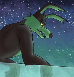 anthro bent_over black_body black_bodysuit black_clothing black_ears black_fur black_hair black_nose black_skinsuit bodysuit clothed clothing fur green_body green_bodysuit green_clothing green_fur green_skinsuit hair half-closed_eyes looking_down male multicolored_body multicolored_bodysuit multicolored_clothing multicolored_fur multicolored_skinsuit narrowed_eyes night sharp_teeth skinsuit solo star teeth three-quarter_view tight_clothing two_tone_body two_tone_bodysuit two_tone_clothing two_tone_fur two_tone_skinsuit yellow_eyes fernypaw loonatics_unleashed looney_tunes warner_brothers tech_e._coyote canid canine canis coyote mammal 2024 digital_media_(artwork)