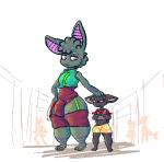 anthro bulge duo male mall simple_background size_difference surprise white_background wide_hips young latigrass_(artist) eggs_(salamikii) sausage_(latigrass) bat mammal digital_media_(artwork) low_res pixel_(artwork) mother_(lore) parent_(lore)