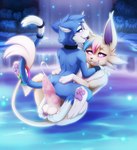 3_toes animal_genitalia animal_penis anthro anthro_on_feral anus arm_markings armor arms_around_neck arms_around_partner arms_around_waist balls bestiality black_collar black_nose blue_body blue_eyes blue_fur blue_hair blue_tail bodily_fluids bracers canine_genitalia canine_penis claws clenched_teeth collar cowgirl_position cum cum_drip cum_on_balls cum_on_feet cum_on_penis cum_string cumshot detailed_background digitigrade dipstick_tail dripping duo ejaculation entwined_tails erection fangs feet feral from_front_position fur fur_markings genital_fluids genitals gloves_(marking) glowing glowing_body hair inner_ear_fluff interspecies knot leg_markings levitation looking_at_another looking_at_partner looking_away looking_pleasured male male/male male_on_bottom male_on_top markings multicolored_hair multicolored_tail night nude nude_anthro on_bottom on_top orgasm outside outside_sex pawpads penis pink_hair pink_pawpads plant pokephilia pond pull_out purple_inner_ear purple_sclera red_penis red_tongue ring sex snout socks_(marking) spread_legs spreading tail tail_coil tail_markings tan_balls tan_body tan_fur tan_hair tan_tail teeth toe_claws toes tongue tongue_out touching_balls tuft two_tone_tail water waterfall white_body white_eyes white_fur white_inner_ear white_inner_ear_fluff white_markings white_tail white_tail_tip darkmirage nintendo pokemon alva_(rkitsune) fan_character quetzalli_(darkmirage) assimilative_feline canid canine eeveelution espeon felid feline generation_2_pokemon mammal pokemon_(species) 2024 digital_media_(artwork) hi_res