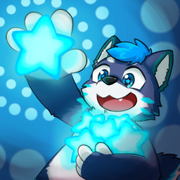 4_fingers anthro biped blue_background blue_body blue_eyes blue_fur blue_hair cute_fangs fangs fingers fur hair kemono male simple_background solo star star_eye teeth white_body white_fur monmon_(artist) canid canine canis domestic_dog husky mammal nordic_sled_dog spitz 1:1 2025 hi_res