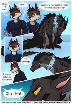 anthro belly biped brown_body brown_fur brown_hair collar dialogue duo electricity eye_scar facial_scar female feral fur green_eyes hair male membrane_(anatomy) membranous_wings notched_ear quadruped sad scar shock_collar sitting speech_bubble tail text wings yellow_eyes darkdraconica mythology darky_(darkdraconica) simon_(darkdraconica) canid canine canis dragon mammal mythological_creature mythological_scalie scalie wolf 2023 absurd_res artist_name comic digital_drawing_(artwork) digital_media_(artwork) english_text hi_res multiple_scenes url
