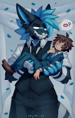 5_fingers anthro biped blue_hair bottomwear breasts brown_hair claws clothed clothed_anthro clothed_female clothed_human clothed_male clothing duo female finger_claws fingers footwear fully_clothed fully_clothed_anthro fully_clothed_female fully_clothed_human fully_clothed_male fur grey_body grey_fur hair male male_human necktie pants shirt shoes smile teeth topwear jinxit mythology dragon human mammal mythological_creature mythological_scalie scalie 2025 absurd_res digital_drawing_(artwork) digital_media_(artwork) hi_res