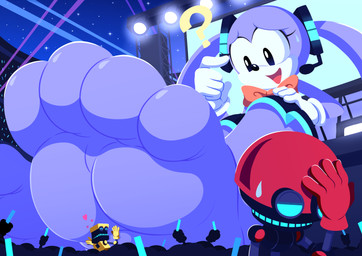 4_toes anthro concert extreme_size_difference feet female female_anthro foot_fetish foot_focus foot_play group heart_symbol machine macro question_mark size_difference soles toes underfoot lightmagician893z sega sonic_the_hedgehog_(series) cubot cyber_singer_mika orbot lagomorph leporid mammal rabbit robot absurd_res hi_res