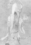 arm_guards armor beak bone book chainmail clothed clothing feathers looking_at_viewer orb partially_clothed rib_cage robe solo aarifleman lobar foth avian bird humanoid undead absurd_res hi_res monochrome shaded