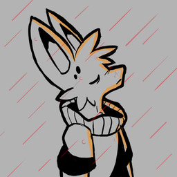 ambiguous_gender anthro clothing eyes_closed fur markings pattern_clothing solo spots spotted_body spotted_fur striped_clothing stripes sweater topwear weather wind yumuyumu zinc_(yumuyumu) canid canine canis jackal mammal 1:1 animated low_res