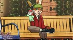 anthro bench carrettop clothing cosplay hand_puppet slacks sweater topwear vintage unknown_artist mr._rogers rayne_blanc carret lagomorph leporid mammal rabbit 16:9 4k absurd_res hi_res widescreen