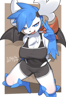 5_fingers anthro biped blue_eyes blue_hair bottomwear breasts clothed clothed_anthro clothed_female clothing female fingers front_view fully_clothed fully_clothed_anthro fully_clothed_female fur hair horn looking_at_viewer open_mouth open_smile sitting smile solo teeth tongue topwear white_body white_fur wings zinfyu nintendo pokemon generation_4_pokemon legendary_pokemon pokemon_(species) shaymin sky_forme_shaymin 2026 absurd_res digital_drawing_(artwork) digital_media_(artwork) hi_res