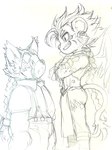 anthro bottomwear braided_hair braided_ponytail clothing duo grin hair loincloth male ponytail slightly_chubby smile young young_anthro kita_9999 lifewonders tokyo_afterschool_summoners sphinx_(tas) zhurong_(tas) ailurid mammal red_panda 3:4 hi_res sketch