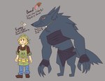 anthro claws clothed clothing duo female fur male muscular muscular_female tail text young signirsol mythology undertale_(series) canid canine human mammal mythological_canine mythological_creature werecanid werecanine werecreature werewolf english_text