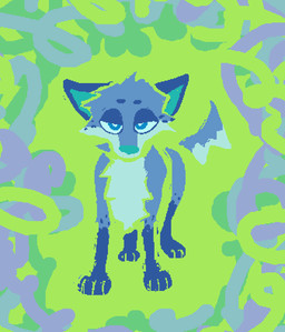 abstract_background ambiguous_gender blue_body blue_eyes blue_fur blue_inner_ear blue_nose cheek_tuft countershading facial_tuft feral freckled_face freckles fur green_background simple_background solo toony tuft demensa emil_(demensa) canid canine canis coyote domestic_dog mammal 2025 full-length_portrait hi_res portrait male_(lore)