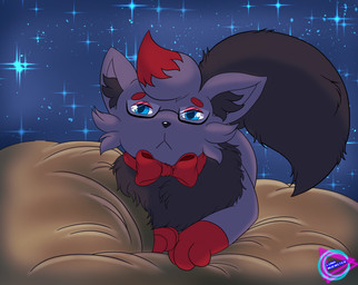 bow_ribbon eyewear feral fluffy fluffy_ears fluffy_tail glasses male neck_tuft sitting sky solo star starry_sky tail tuft lunamuenster nintendo pokemon pokemon_mystery_dungeon spike_chunsoft fan_character canid canine fox generation_5_pokemon mammal pokemon_(species) zorua absurd_res hi_res