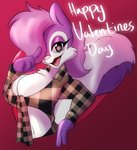 anthro big_breasts breasts chest_tuft clothing female hair hair_over_eye holidays looking_at_viewer midriff one_eye_obstructed open_mouth shirt solo text tied_shirt topwear tuft solratic tiny_toon_adventures valentine's_day warner_brothers fifi_la_fume mammal mephitid skunk absurd_res english_text half-length_portrait hi_res portrait