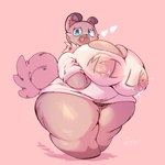 anthro big_breasts blue_eyes bodily_fluids breast_milking breasts brown_body clothing female heart_symbol huge_breasts lactating milk shirt short_stack solo tail text thick_thighs tongue tongue_out topwear lightmizano nintendo pokemon generation_7_pokemon pokemon_(species) rockruff english_text hi_res