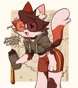 anthro blush bottomwear breath bulge choker clothing exhausted eyewear femboy forest glasses hoodie hotpants inner_ear_fluff jewelry male necklace one_eye_closed open_mouth out_of_breath panting plant shorts solo standing text topwear tree tuft puppeypawbs syrup_(puppeypawbs) calico_cat domestic_cat felid feline felis mammal 2024 english_text hi_res