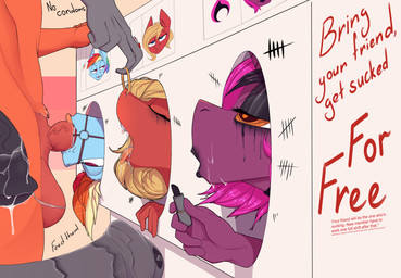anthro bdsm black_lipstick bodily_fluids bondage bound cum cum_in_mouth cum_inside cum_on_face cum_string cutie_mark erection facial_piercing fellatio female gag gagged genital_fluids genitals glory_hole group group_bondage hair heart_eyes heart_symbol kiss_mark kissing knotting lineup lips lipstick lipstick_fetish makeup male male/female messy multicolored_hair nose_piercing nose_ring open_mouth oral oral_knotting oral_penetration penetration penile penis piercing public_use rainbow_hair restraints ring_gag ring_piercing running_eyeshadow running_makeup sex simple_background submissive submissive_female text thick_lips through_wall tongue tongue_out chapaevv friendship_is_magic hasbro my_little_pony blaze_fury_(ssgt_fury) cherry_soda_(the_laundry) emby_(embyponi) fan_character rainbow_dash_(mlp) equid equine horse mammal pony absurd_res digital_media_(artwork) hi_res