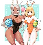 anthro big_breasts blonde_hair bow_(feature) bow_in_front bow_tie breasts bunny_costume cleavage clothed clothing costume duo easter_egg female hair holding_object holidays leotard long_hair looking_at_viewer muscular muscular_female open_mouth playboy_bunny playboy_outfit red_eyes short_hair skindentation smile white_hair kenron_toqueen easter my_hero_academia one_piece carrot_(one_piece) rumi_usagiyama animal_humanoid humanoid lagomorph lagomorph_humanoid leporid leporid_humanoid mammal mammal_humanoid minkmen_(one_piece) rabbit rabbit_humanoid 2020 crossover hi_res