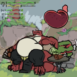anthro belly big_belly digestion food gameplay_mechanics group gui health_bar internal male male_pred multiple_prey muscular oral_vore size_difference solo_focus vore willing_prey gwyvern g'aad_rylek lizard reptile scalie 1:1 2d_animation animated frame_by_frame long_playtime no_sound video