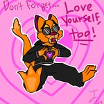 1:1 ambiguous_species anthro clothed clothing digital_media_(artwork) eyewear fur gesture hand_heart heart_symbol holidays hoodie male orange_body orange_fur pink_eyes pink_nose silly smile solo sunglasses topwear valentine's_day
