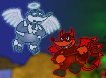 anthro clothing evil_grin eyewear feathered_wings feathers goggles grin halo holding_melee_weapon holding_object holding_polearm holding_trident holding_weapon horn male melee_weapon polearm smile spade_tail tail topwear trident vest weapon wings captainquack64 banjo-kazooie mythology rareware bottles_(banjo-kazooie) angel canid canid_demon canine demon eulipotyphlan hellhound mammal mole_(animal) mythological_canine mythological_creature