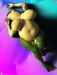 3:4 3d_(artwork) amphibian anthro beatrice_(loneclaw) belly big_belly big_breasts breasts daz3d daz_3d daz_studio_(artwork) digital_media_(artwork) female frog hi_res huge_breasts laying_on_ground loneclaw lying nipples non-mammal_nipples obese obese_anthro obese_female on_back overweight overweight_anthro overweight_female solo text thick_thighs url wide_hips