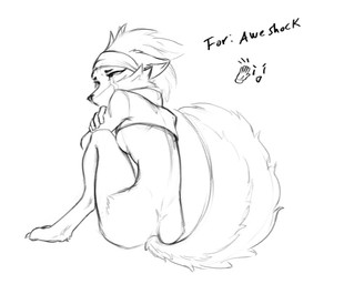 anthro bodily_fluids bottomless breasts clothed clothing crying female kerchief sitting solo tears topwear topwear_only hush_button canid canine mammal character_request monochrome sketch