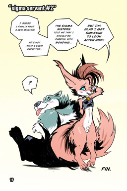 animal_genitalia anthro balls blue_eyes blush bottomless brown_body brown_fur claws clothed clothing collar collar_tag dialogue duo fur genitals grey_body grey_fur happy male male/male master question_mark sheath size_difference speech_bubble standing text toe_claws tongue tongue_out white_body white_fur kiaun canid canine canis domestic_dog eurasian_red_squirrel mammal rodent sciurid tree_squirrel 2025 2:3 colored comic digital_drawing_(artwork) digital_media_(artwork) end_page english_text hi_res shaded signature url