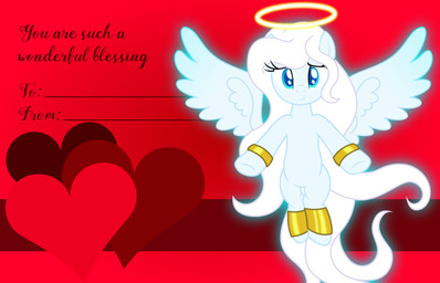 anklet bangle blue_eyes bracelet female feral flying glowing halo heart_symbol holidays jewelry solo text valentine's_day_card wings badumsquish hasbro my_little_pony valentine's_day fan_character zophiel_(oc) angel equid equine horse mammal pony english_text hi_res