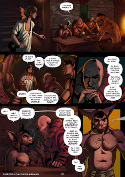 5_fingers anthro argument bald cigarette clothed clothing detailed_background dialogue fantasy fingers group male muscular muscular_anthro muscular_male partially_clothed profanity ring short_male sitting sitting_at_table smoking smoking_cigarette speech_bubble tavern text topless topless_anthro topless_male purplebirdman mythology guile_(purplebirdman) bat dragon human hybrid lagomorph leporid mammal mythological_creature mythological_scalie rabbit scalie 2023 better_version_at_paywall colored comic detailed digital_drawing_(artwork) digital_media_(artwork) english_text multiple_scenes shaded url