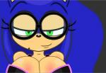 anthro big_breasts blue_body blue_fur blue_hair breasts cleavage clothed clothing crossgender eyewear female fur glasses green_eyes hair huge_breasts long_hair looking_at_viewer markings mole_(marking) mtf_crossgender smile solo ctrl-z enormous_(artist) sega sonic_the_hedgehog_(series) sonic_the_hedgehog eulipotyphlan hedgehog mammal 2013