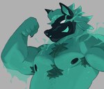 anthro biceps big_muscles biped flexing flexing_bicep looking_at_viewer male muscular muscular_anthro muscular_male pecs smile smiling_at_viewer solo white_eyes sparklesart_2 epic_games fortnite cerberus_(fortnite) canid canine canis mammal wolf 2024 hi_res