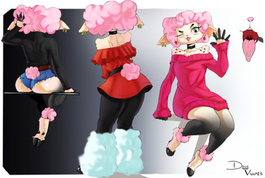 accessory anthro blush bottomwear butt clothed clothing collar ear_piercing ear_ring feet female female_anthro fluffy fluffy_tail fur gradient_background hair hair_accessory hooves hotpants leggings legwear minishorts one_eye_closed open_mouth piercing pink_body pink_fur pink_hair pink_nose rear_view ring_piercing short shorts simple_background solo tail thick_thighs tongue tongue_out tongue_piercing topwear tuft wink wool_(fur) deusvulpes bovid caprine mammal sheep absurd_res colored digital_drawing_(artwork) digital_media_(artwork) hi_res