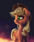 abstract_background blonde_hair clothing cowboy_hat cutie_mark female feral freckles fur green_eyes hair hat headgear headwear orange_body orange_fur solo nemo2d friendship_is_magic hasbro my_little_pony applejack_(mlp) earth_pony equid equine horse mammal pony 2016 4:5 absurd_res digital_media_(artwork) digital_painting_(artwork) hi_res painting_(artwork)