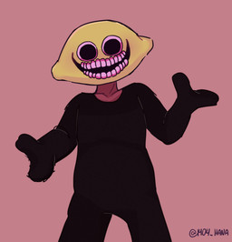 2_fingers anthro black_body black_eyes black_skin fingers food for_a_head fruit lemon male open_mouth open_smile plant red_sclera smile solo standing teeth yellow_body yellow_skin just_hana friday_night_funkin' monster_(fnf) demon food_creature food_humanoid humanoid monster object_head 2021 hi_res signature