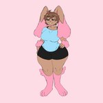 anthro big_breasts big_feet breasts brown_body brown_fur brown_hair feet female floppy_ears fur hair hand_on_hip pink_eyes solo thick_thighs toony dirkstridoritos nintendo pokemon bonnie_(dirkstridoritos) generation_4_pokemon lagomorph leporid lopunny mammal pokemon_(species) shiny_pokemon 1:1 hi_res