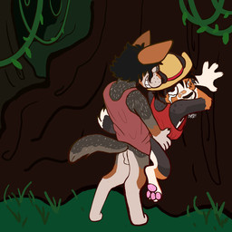 age_difference anthro anthrofied balls bodily_fluids claws clothing dacryphilia duo forest forest_background forest_sex freckles from_behind_position genitals hat headgear headwear male male/male nature nature_background outside outside_sex pawpads penetration perineum pinned_to_tree plant runny_nose sex shirt small_balls standing_doggystyle straw_hat tank_top tears topwear tree young young_male young_on_young younger_penetrated katsuamatsukami_(artist) one_piece monkey_d._luffy portgas_d._ace bernese_mountain_dog canid canine canis domestic_dog jackal mammal molosser mountain_dog swiss_mountain_dog pseudo_incest_(lore)