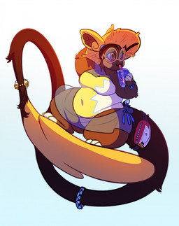3_toes accessory anthro barefoot belly belt_pouch beverage big_breasts big_cheeks big_tail blue_sclera bottom_heavy bracelet breasts brown_body brown_fur brown_hair brown_lips bubble_tea cheek_spots clothed clothing container cup drinking drinking_straw eyewear feet female floating fur furgonomics glasses gradient_background hair hat headgear headwear holding_beverage holding_container holding_cup holding_object huge_hips huge_tail huge_thighs jewelry lips long_tail love_handles navel_outline on_tail one-piece_swimsuit overweight overweight_anthro overweight_female pose prehensile_tail round_glasses sarong shortstack simple_background solo standing standing_on_tail straw_hat swimwear tail tail_accessory tail_bracelet tail_jewelry tailband thick_thighs toes translucent_sarong wearing_glasses wide_hips yellow_eyes boxgoat nintendo pokemon deecie_(caudle) fan_character alolan_form alolan_raichu generation_7_pokemon mammal pokemon_(species) regional_form_(pokemon) rodent shiny_pokemon 2024 digital_drawing_(artwork) digital_media_(artwork) full-length_portrait hi_res portrait