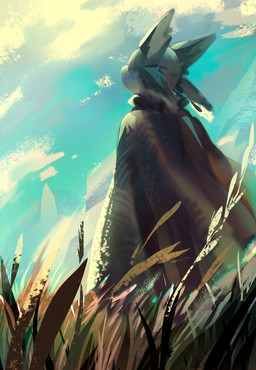 4_ears ambiguous_gender anthro at_field black_body black_feathers black_fur cape cape_only clothing feathers field field_(agriculture) fur looking_away looking_up mostly_nude multi_ear nature nature_background rear_view simulated_traditional_(artwork) sky solo standing tuft white_body white_feathers white_fur nnn0nnn0764 fyr_(fenrir784) avali avian bird 2025 colored colored_sketch digital_drawing_(artwork) digital_media_(artwork) digital_painting_(artwork) digital_watercolor_(artwork) hi_res lineless painting_(artwork) sketch watercolor_(artwork)