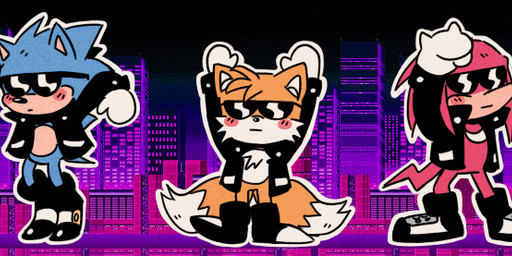 2_tails anthro biped black_clothing black_nose blue_body blue_fur blue_tail blush building chest_tuft chibi city cityscape clothing dancing dipstick_tail eyewear footwear front_view frown fur gesture gloves group hand_gesture handwear head_tuft jacket leather leather_clothing leather_jacket leather_topwear male markings mostly_nude multi_tail multicolored_body multicolored_fur multicolored_tail on_one_leg orange_body orange_fur orange_tail outline pointing red_body red_fur red_tail shoes spikes standing sunglasses synthwave tail tail_markings tan_body tan_skin toony topwear tuft two_tone_body two_tone_fur two_tone_tail white_body white_fur white_tail z-t00n sega sonic_the_hedgehog_(series) knuckles_the_echidna miles_prower sonic_the_hedgehog canid canine echidna eulipotyphlan fox hedgehog mammal monotreme 2018 2d_animation animated digital_drawing_(artwork) digital_media_(artwork) full-length_portrait loop motion_tweening portrait