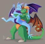 anthro blue_body blue_scales duo eyewear glasses green_body green_scales hug hugging_another hugging_from_behind looking_at_another male nude scales smile standing tail wings disturbed-mind activision mythology spyro_reignited_trilogy spyro_the_dragon the_legend_of_spyro cyril_(spyro) terrador dragon mythological_creature mythological_scalie scalie 2018 absurd_res hi_res