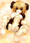 anthro biped blonde_hair blush brown_eyes collar female hair looking_at_viewer lying on_back short_hair solo young young_anthro young_female tetetor-oort marie_(tetetor-oort) canid canine canis domestic_dog mammal