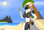 anthro beach breasts clothed clothing female fluffy fur gesture glowing hair hand_gesture happy looking_at_viewer machine protogen_armor protogen_face protogen_visor solo sunny tail tuft v_sign spaceg3n my_furry_protogen juno_(my_furry_protogen) protogen absurd_res digital_media_(artwork) hi_res