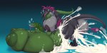abdominal_bulge ahegao anthro balls belly belly_inflation big_balls big_breasts big_butt big_nipples bodily_fluids breasts butt collar cum cum_inflation cum_inside cum_overflow duo eye_roll female genital_fluids genitals green_body green_scales gynomorph gynomorph/female huge_balls huge_breasts huge_butt huge_nipples huge_thighs hyper hyper_balls hyper_breasts hyper_genitalia hyper_inflation inflation intersex intersex/female leash leash_pull looking_pleasured muscular muscular_female muscular_intersex nipple_piercing nipples nude piercing scales sex sweat thick_thighs tongue tongue_out ber00 petra_pascal dinosaur dromaeosaurid lizard prehistoric_species reptile scalie theropod 2025 2:1 absurd_res digital_media_(artwork) hi_res