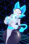 2:3 3d_(artwork) abstract_background absurd_res anthro big_breasts biped blender_(artwork) blender_cycles blue_body blue_fur bottomwear breast_squeeze breasts cable_tail clothed clothing deltarune digital_media_(artwork) domestic_cat felid feline felis female fever-dreamer fur gloves glowing handwear hi_res high_collar holding_breast jacket loincloth looking_at_viewer machine mammal no_pupils one_eye_closed open_mouth robot skirt smile smiling_at_viewer solo squeezing tail tasque_(cryptiacurves) tasque_manager thick_thighs tongue tongue_out topwear undertale undertale_(series) wink winking_at_viewer