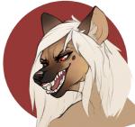 abstract_background anthro female grin hair red_eyes smile solo white_hair shycryptid nurse_verity gnoll hyena mammal spotted_hyena portrait