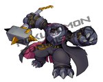 anthro anthrofied bancho belt black_body black_fur claws clothing fur hammer hat headgear headwear leather long_coat male shirtless solo tools rokuromon bandai_namco digimon fakemon banchogrizzlymon bear digimon_(species) mammal watermark