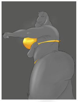 2_horns anthro arm_under_breasts back-tie_bikini back-tie_clothing back-tie_swimwear bare_shoulders belly big_breasts big_butt big_ears bikini biped bodily_fluids border breasts butt clothed clothed_anthro clothed_female clothing extended_arm eyebrows eyelashes fangs female fingers floppy_ears fur glistening glistening_arms glistening_back glistening_belly glistening_bikini glistening_body glistening_clothing glistening_ears glistening_eyes glistening_fur glistening_legs glistening_swimwear glistening_thighs gold_bikini gold_swimwear golden_clothing grey_background half-closed_eyes head_turned horn huge_breasts huge_butt huge_thighs humanoid_hands iris looking_at_viewer lop_ears mature_anthro mature_female monotone_background narrowed_eyes pose pupils short_horn side_view simple_background skimpy skimpy_bikini skimpy_swimwear small_horn snout solo standing sweat sweaty_arms sweaty_body sweaty_butt sweaty_face sweaty_fur sweaty_legs sweaty_thighs swimwear teeth thick_thighs two-piece_swimsuit white_border yellow_and_grey kohakodraws golden_week undertale_(series) toriel boss_monster_(undertale) bovid caprine goat mammal 2026 digital_drawing_(artwork) digital_media_(artwork) monochrome portrait signature sketch three-quarter_portrait
